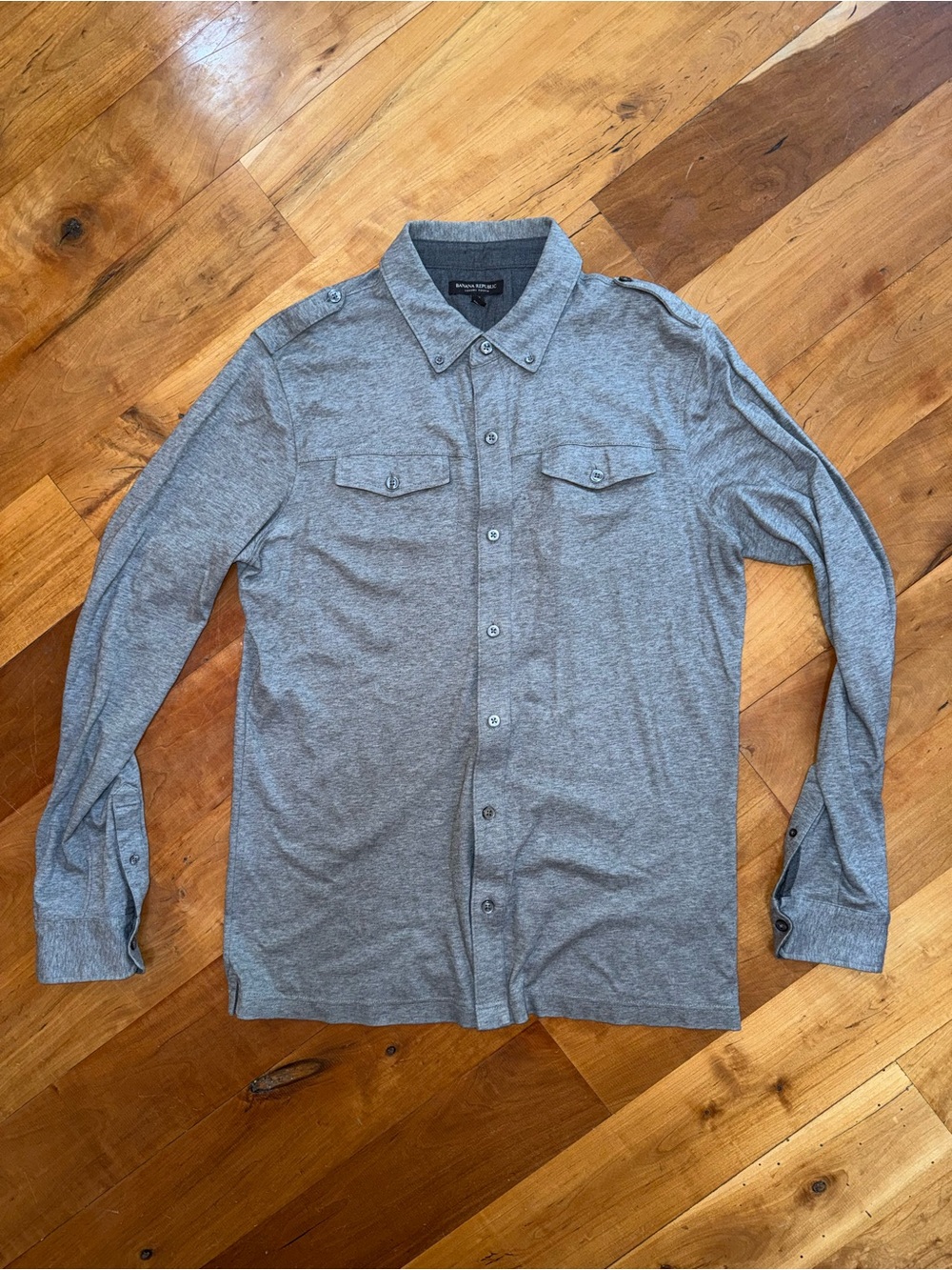 Banana Republic Luxe-Touch Military Shirt - Large Tall (LT) - Gray Heather